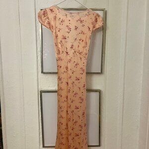 Reformation Peach Floral Maxi Dress with Red Blossoms
